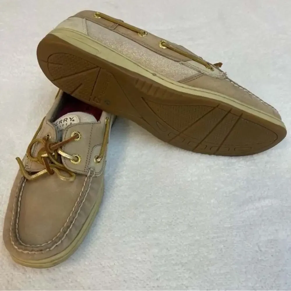 SPERRY TOP SIDER Bluefish Linen Gold Suede Leather Boat Shoes Women's Size US 8
